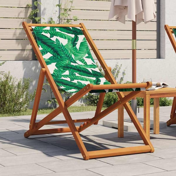 vidaXL foldbar strandstol, bladmønster, eukalyptus og stof