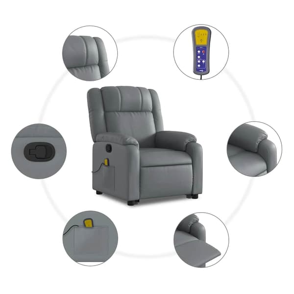 vidaXL Lyftbar massagefåtölj, grå, konstläder
