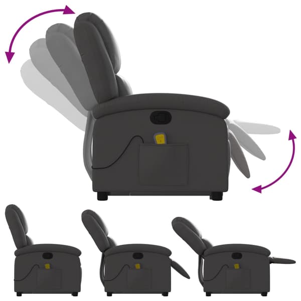 vidaXL Lyftbar massagefåtölj, grå, äkta läder