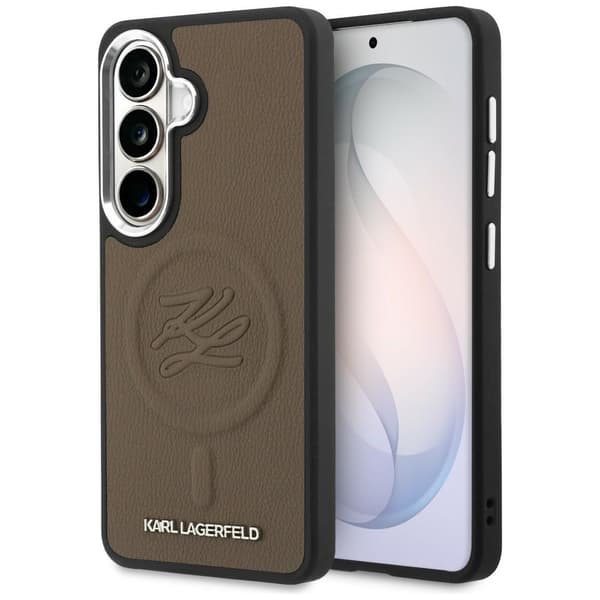 Karl Lagerfeld MagSafe-etui med prægede initialer og ring til Samsung Galaxy S26+, brun
