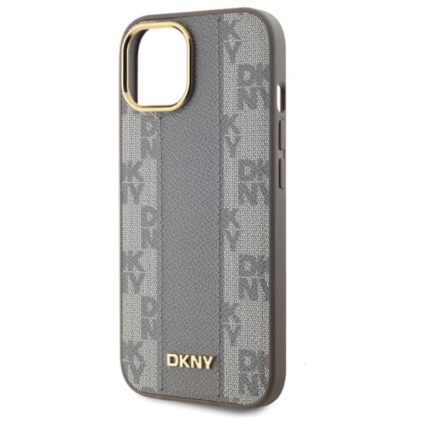 DKNY MagSafe-cover med ternet monogrammønster til iPhone 15 Plus, beige