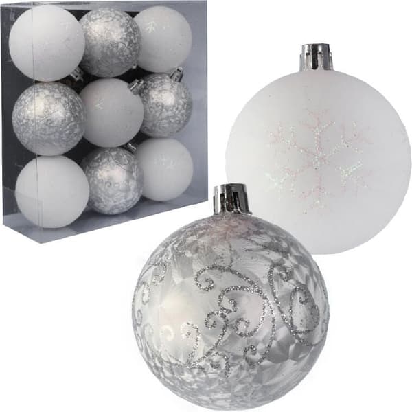 Sæt med 9 Frozen glitterpynt-plastbolde, pulverrosé, 6 cm