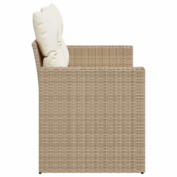 vidaXL Trädgårdssoffa med kuddar, 2-sits, beige, polyrotting