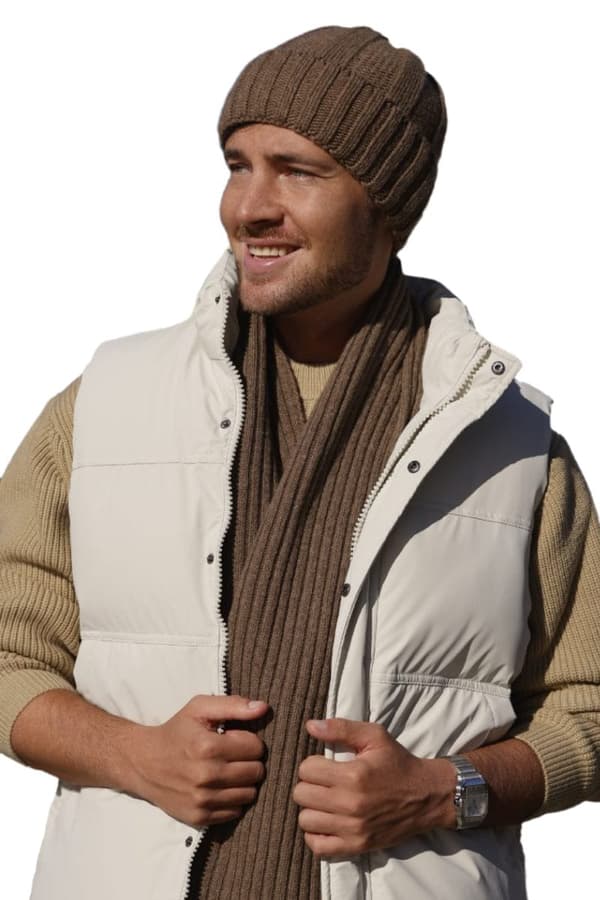 BEN herrhatt - brun, 80% ull, ribbad mudd
