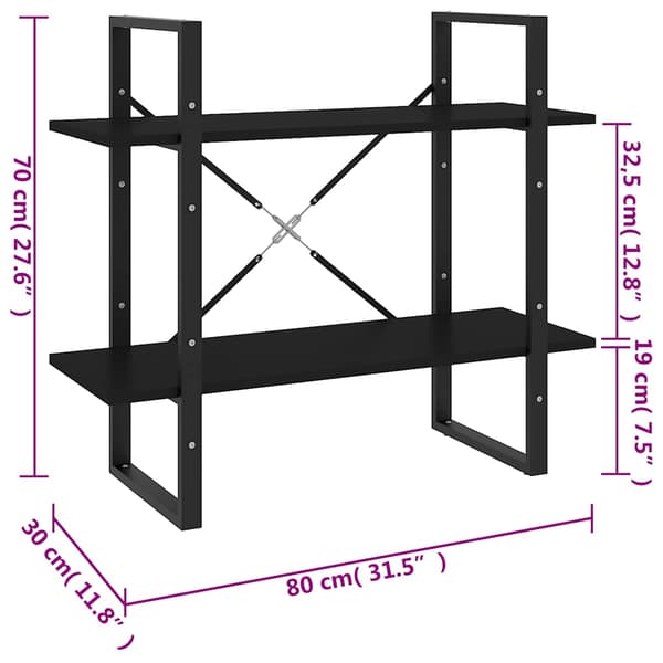 vidaXL reol med 2 niveauer sort 80x30x70 cm