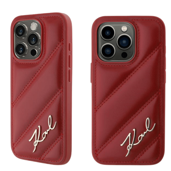 Karl Lagerfeld Diagonal Quilted Script-skal till iPhone 15 Pro Max, Röd