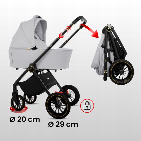 BabyLux ROSSO 2-i-1 klapvogn, gondol, let, foldbart sæt