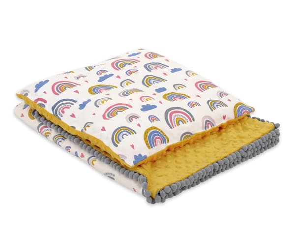 Set: Dubbelsidig bomullsfilt med minky och kudde - Rainbow