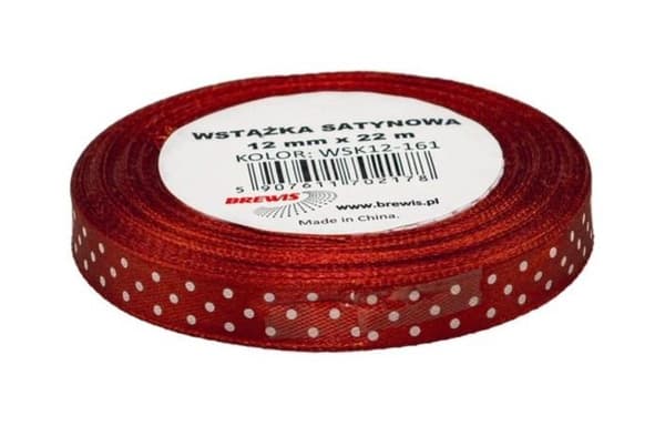 Satinbånd med brune prikker 12 mm x 22 m