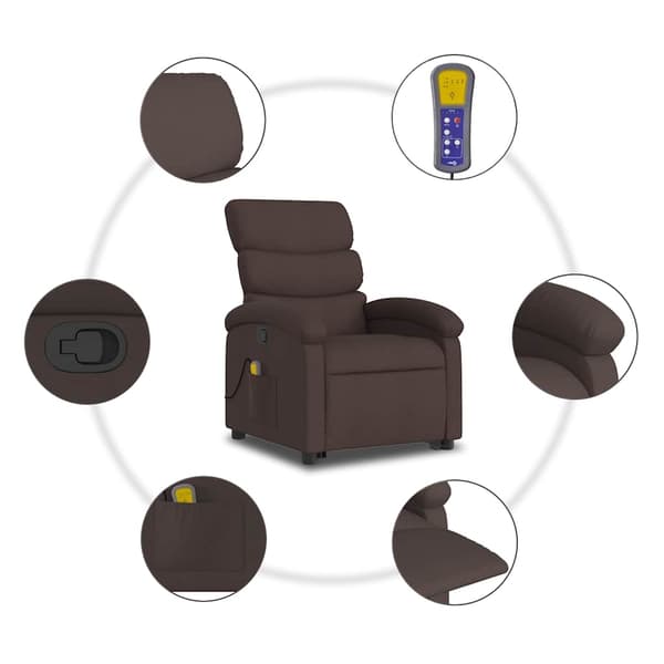 vidaXL Lyftbar massagefåtölj mörkbrunt tyg
