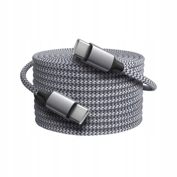 teräksenharmaa USB-C / USB-C 10M -kaapeli (10 metriä) USB C - USB C 6A