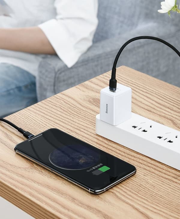 Kestävä Nylon-kaapeli USB-C PD iPhone Lightning 18W QC3.0 1m Musta-Harmaa
