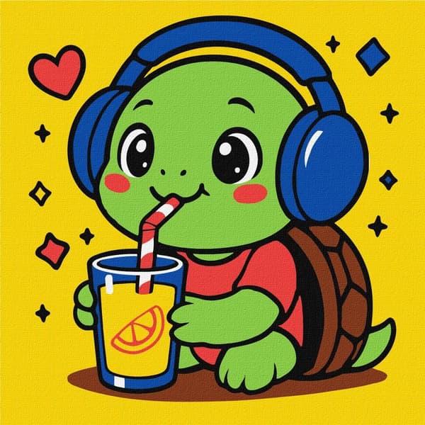 Maleri efter tal - Skildpadde drikker limonade