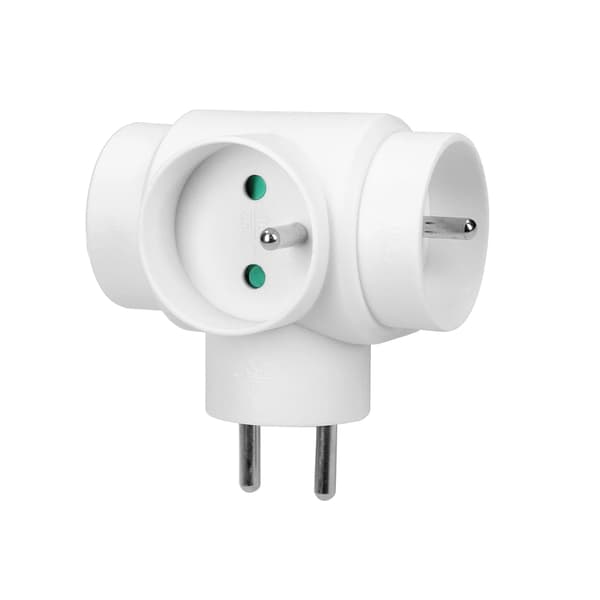 Elektrisk splitter, splitter, T-stykke med jordforbindelse, hvid
