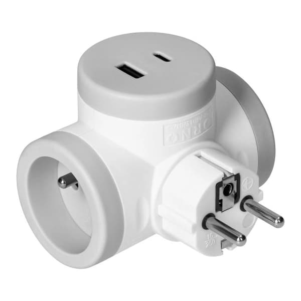 Thieves' dobbelt stikkontaktsplitter med jordforbindelse og USB-A USB-C oplader
