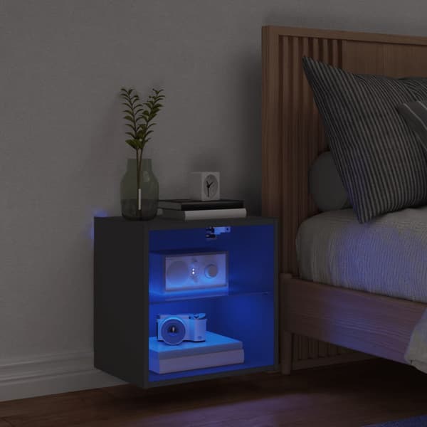 vidaXL vægmonteret natbord med LED-lys, sort