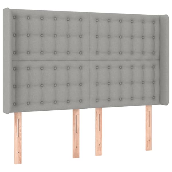 vidaXL vingeformet sengegavl lysegrå 147x16x118/128 cm stof