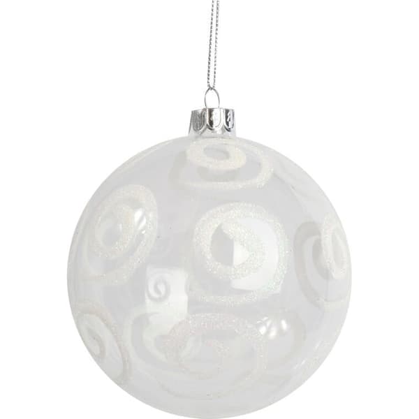 Transparent glaskula med vit bladformad dekoration II