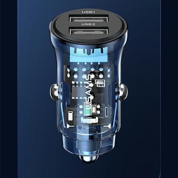 USAMS C31 3A 2xUSB-A Snabbladdande Billaddare Blå