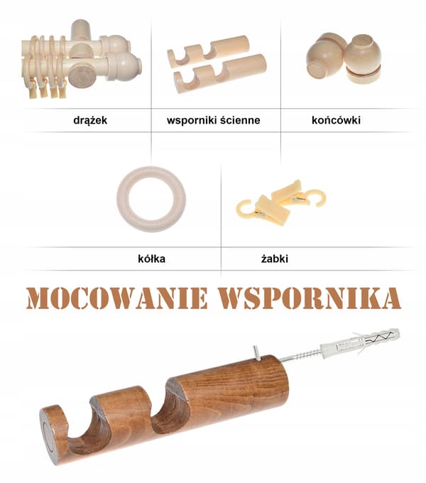 Puinen verhotanko, mäntyä, 200 cm, pallonivel