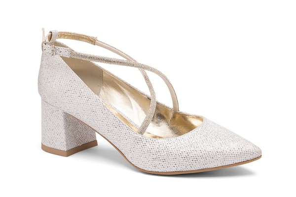 Bröllopsskor med hög blockfärg 6 cm strass glitter remmar silver 37