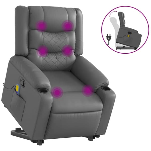 vidaXL Lyftbar massagefåtölj, grå, konstläder