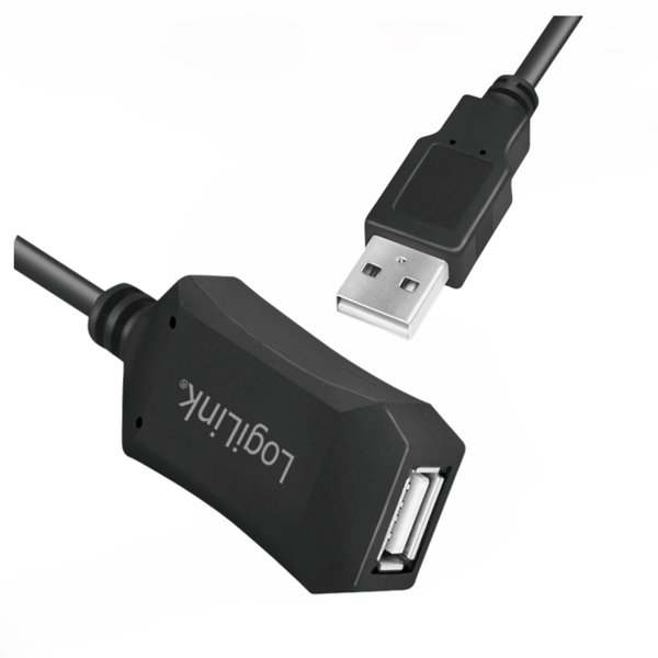 USB 2.0-kabel, USB-A/M til USB-A/F, forstærker, sort, 5m