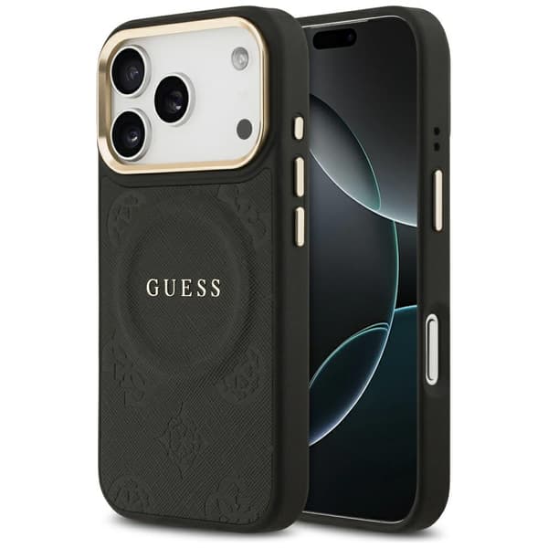 Guess Peony Hot Stamp MagSafe-etui til iPhone 17 Pro, sort