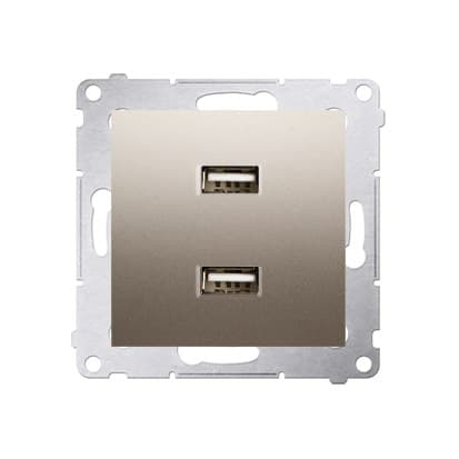 Oplader 2 x USB (modul), 2,1 A, 5V DC, 230V, mat guld Simon54