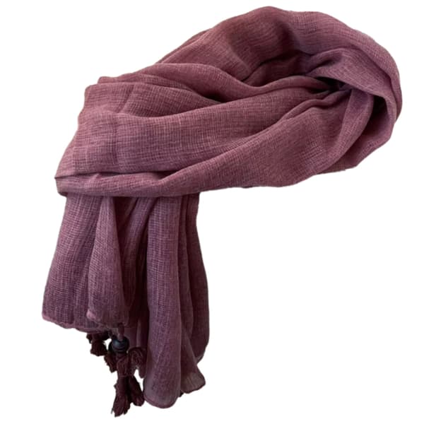 Plommonfärgad halsduk med fransar 180x80 - bomull med polyester, bohemisk stil