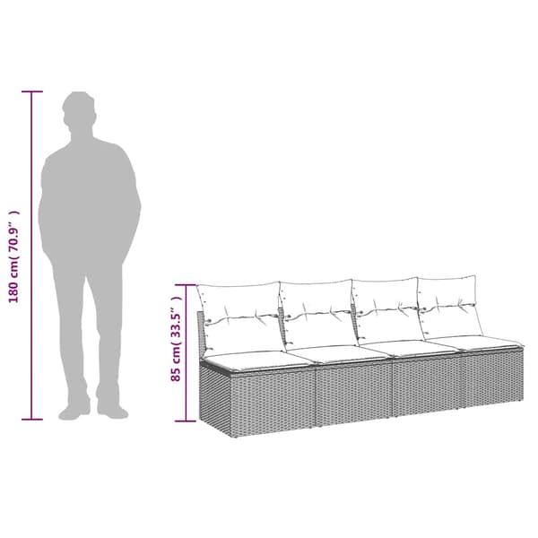 vidaXL 4-sits trädgårdssoffa med kuddar, ljusgrå, polyrotting