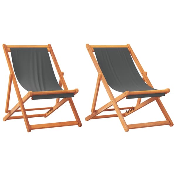 vidaXL Hopfällbara strandstolar, set om 2, grå, tygklädsel