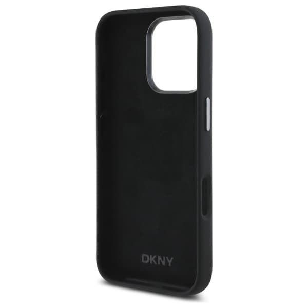 DKNY Liquid Silicone Metal Logo Cover til iPhone 16 Pro Max, Sort