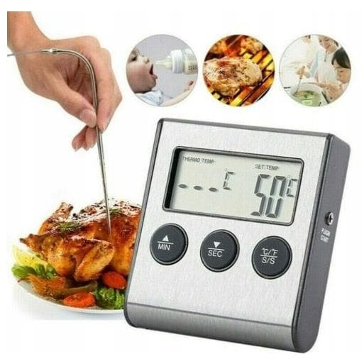Elektronisk LCD digitalt bagetermometer med sonde og timer