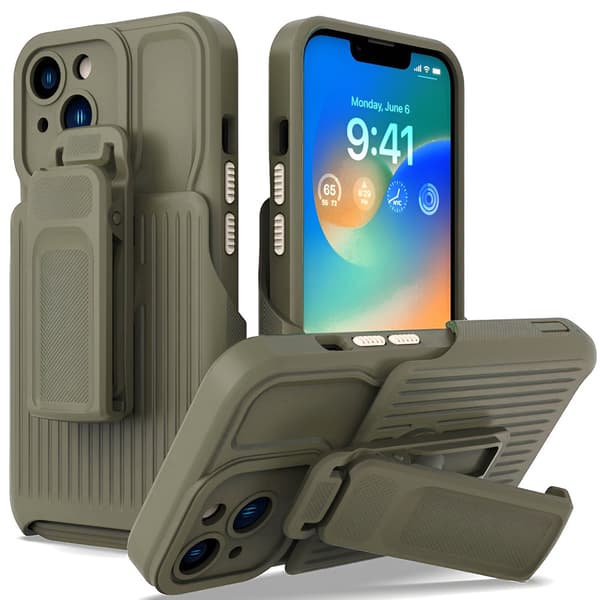 Bältesklämma Armor-skal för iPhone 14, med klämma, grön