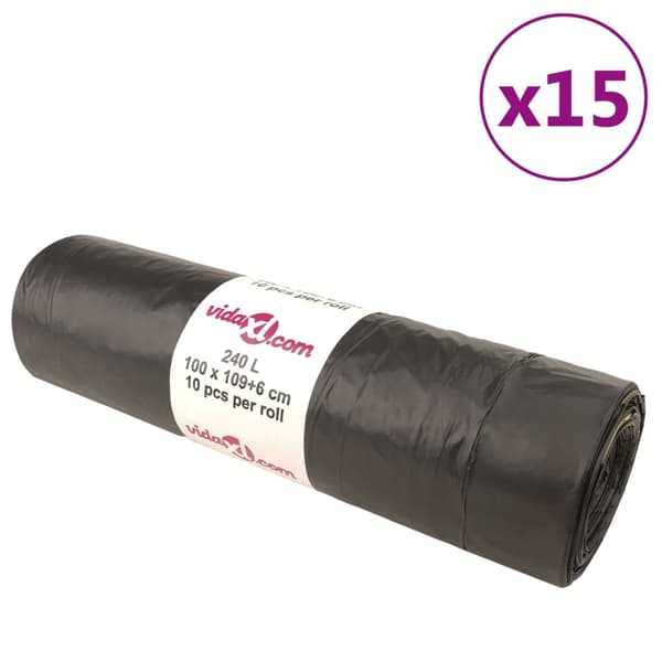 vidaXL affaldsposer, snøre, 150 stk., sorte, 240 l