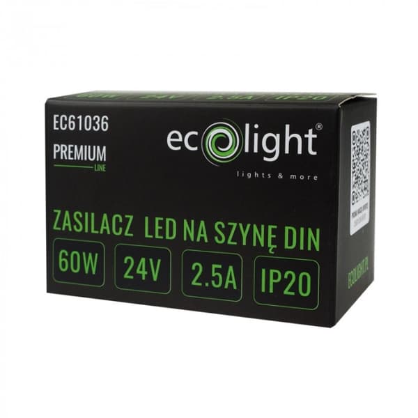 Strømforsyning til intercom LED-strimler 24V 60W 2.5A til DIN-skinne PREMIUM Ecolight