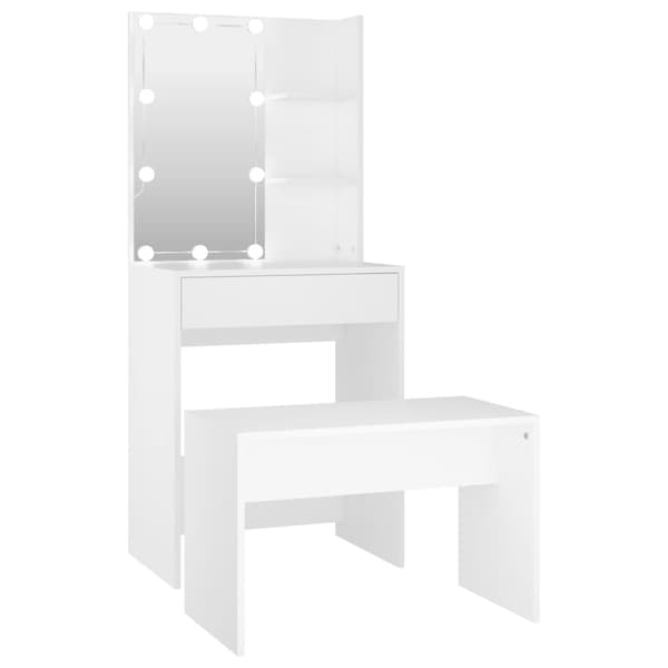 vidaXL Sminkbordsset med LED-belysning, vit