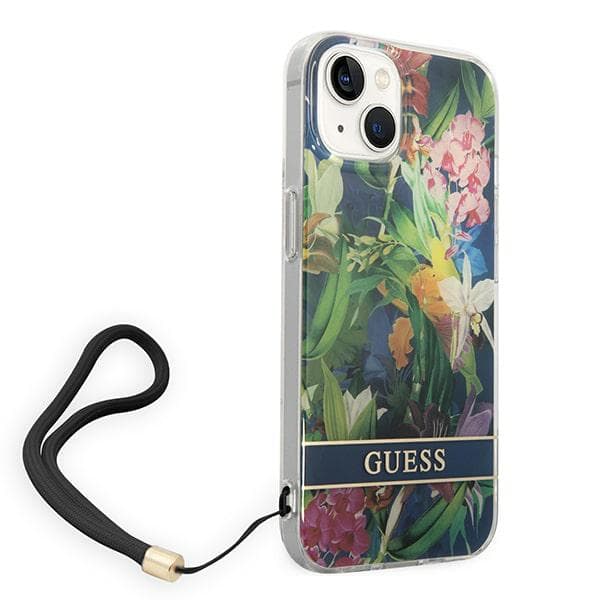 Guess Blommigt Remfodral till iPhone 14 Plus, Blå