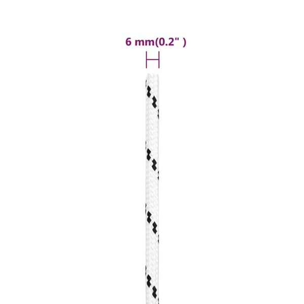 vidaXL Flätad segelrep, vit, 6 mm x 25 m, polyester