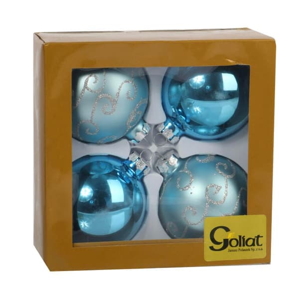 Sæt med 4 blå julekugler 80 mm - mat og glimmrende med sølvglitter