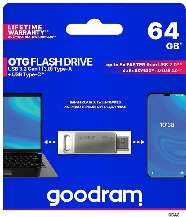 GOODRAM ODA3 USB-nøgle 64 GB USB 3.2 Gen 1/Type-C Sølv