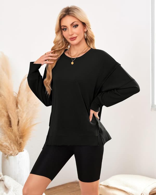 Gaharu dame sweatshirt oversize M langærmet rund hals sort