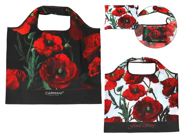 Carmani, polyester, vikbar shoppingkasse 40x70cm - blommig berättelse, vallmo
