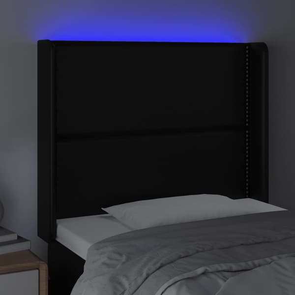 vidaXL LED sengegavl sort 93x16x118/128 cm kunstlæder
