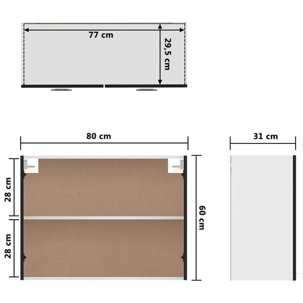 vidaXL vægskab sort 80x31x60 cm spånplade