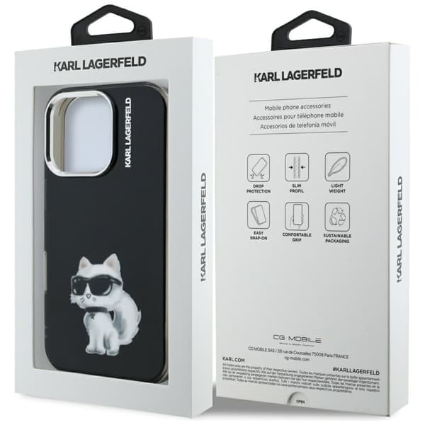 Karl Lagerfeld IML Aquarelle Choupette & Logo-cover til iPhone 16 Pro, sort