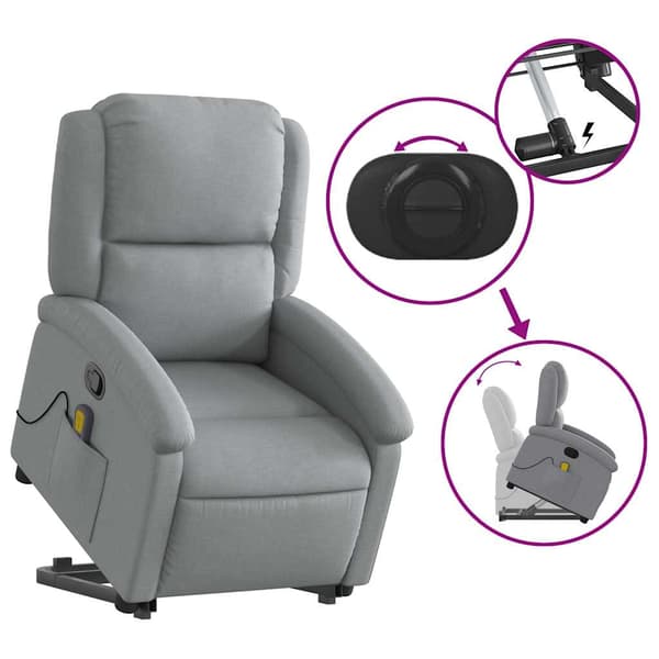 vidaXL Lyftbar massagefåtölj ljusgrå tyg