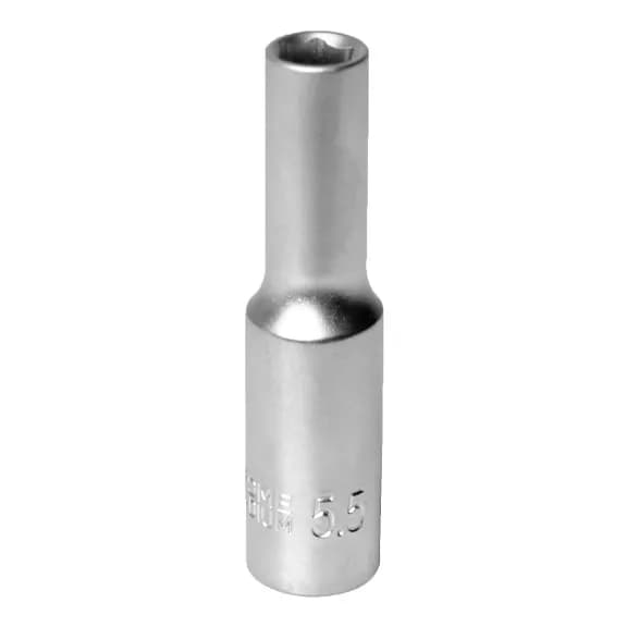 Topnøgle lang 1/4 tommer 6-vinkel 5,5 mm forkromet stål