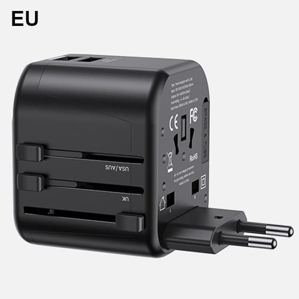 USAMS 2xUSB T55 12W 4-i-1 netværksadapter US/AU/EU/UK sort